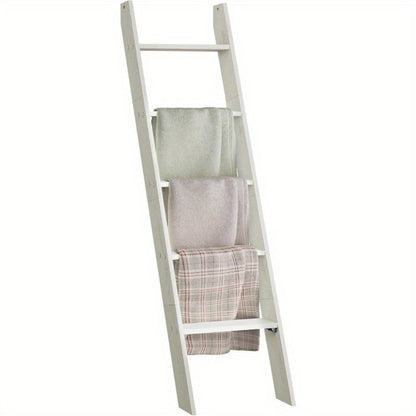 Blanket Ladder Shelf 5-Tier Freestanding Wood Ladder Rack for Blankets Towels Books Decor for Laundry Rooms, Closets and Home Organization