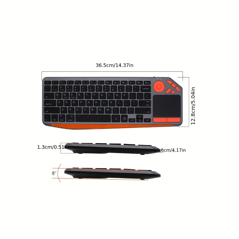 Touchpad Wireless Keyboard 2.4G Dual Mode, Backlit Multimedia Hotkeys, Type-C Rechargeable, All-in-One Remote for Smart TV