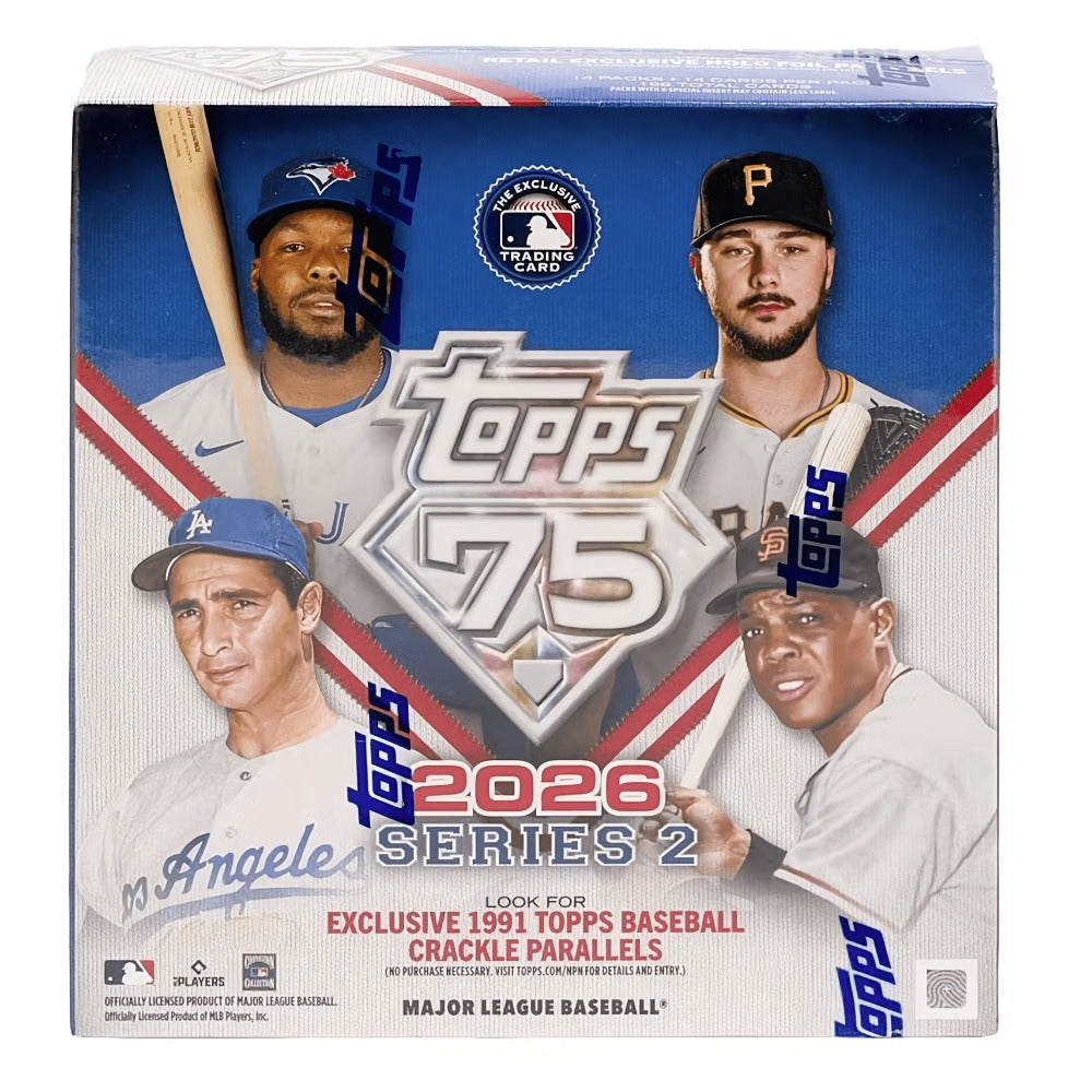 2026 Topps Series 2 Baseball Mega Box, Factory Sealed 196 Cards Topps 75th Anniversary, Look for Autos Relics Parallels & Rookie Cards