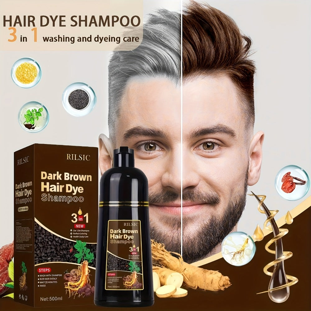 Herbal Hair Dye Shampoo 3-in-1 with Plant Squalene 2pcs 16.91oz, Instant Gray Hair Coverage, Natural Color in Minutes