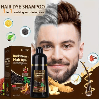 Herbal Hair Dye Shampoo 3-in-1 with Plant Squalene 2pcs 16.91oz, Instant Gray Hair Coverage, Natural Color in Minutes