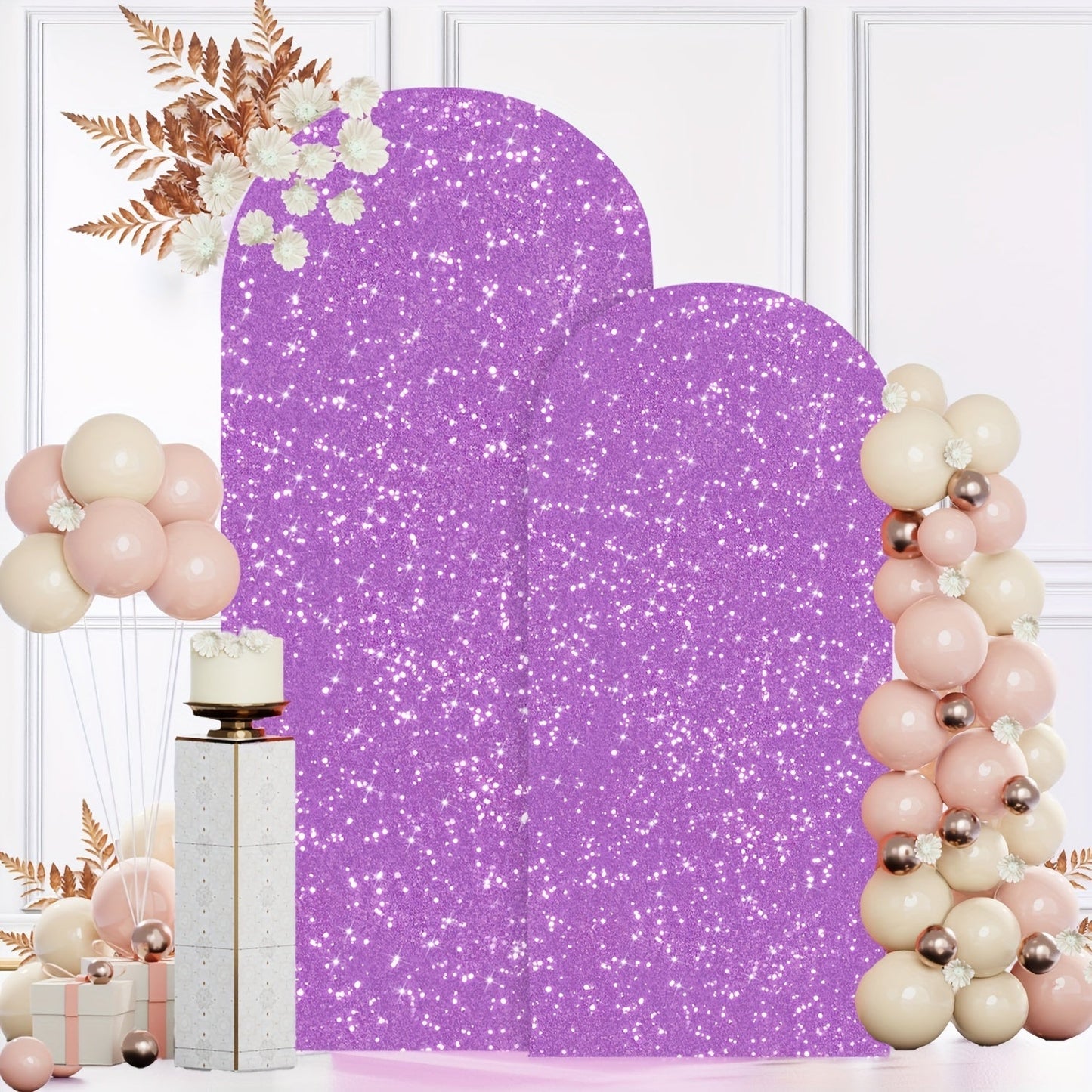 Glitter Sequin Arch Cover 2 Set 6Ft & 7.2Ft Metallic Spandex Payette Panel Wedding Arch Backdrop Cover for Wedding Ceremony, Birthday Party