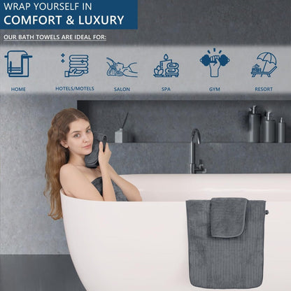 Bath Towels Set 4-Pack Oversized 35 x 70 Inch Microfiber Sheets in Five Color Options for Home and Guest Use