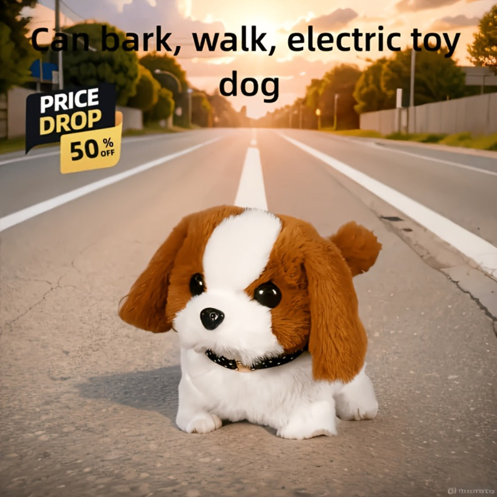 Walking Barking Robot Dog Toy for Adults Teens, Plush Biomimetic Puppy with Expressive Eyes, One-Button Control