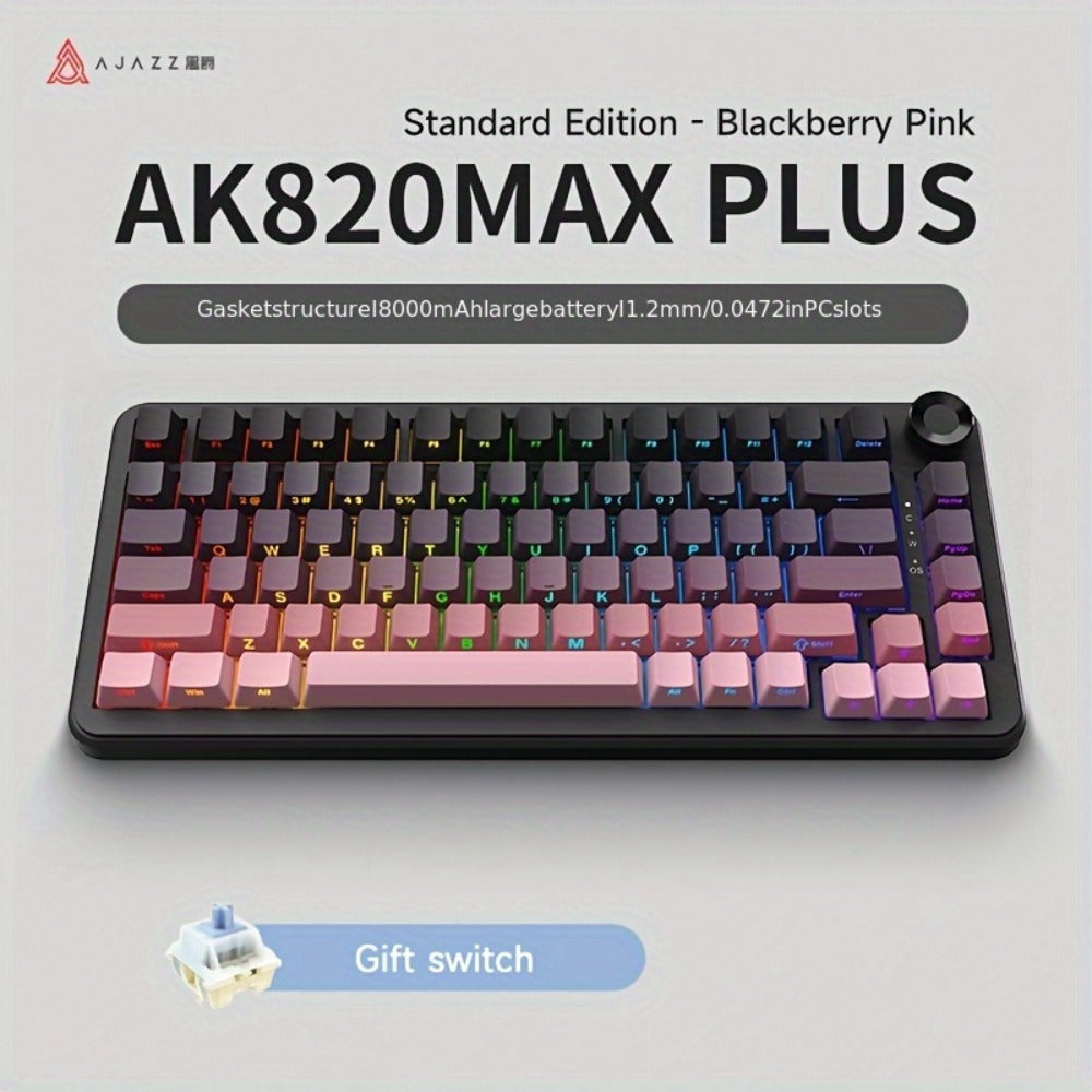 Hot Swap Gasket Mechanical Keyboard AJAZZ AK820 75%, Wireless 2.4GHz & Wired, Volume Knob, South-Facing RGB