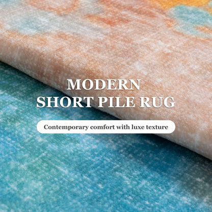 Area Rug Retro Tie-Dye Print in Orange, Grey or Light Green with Three Machine-Washable Sizes
