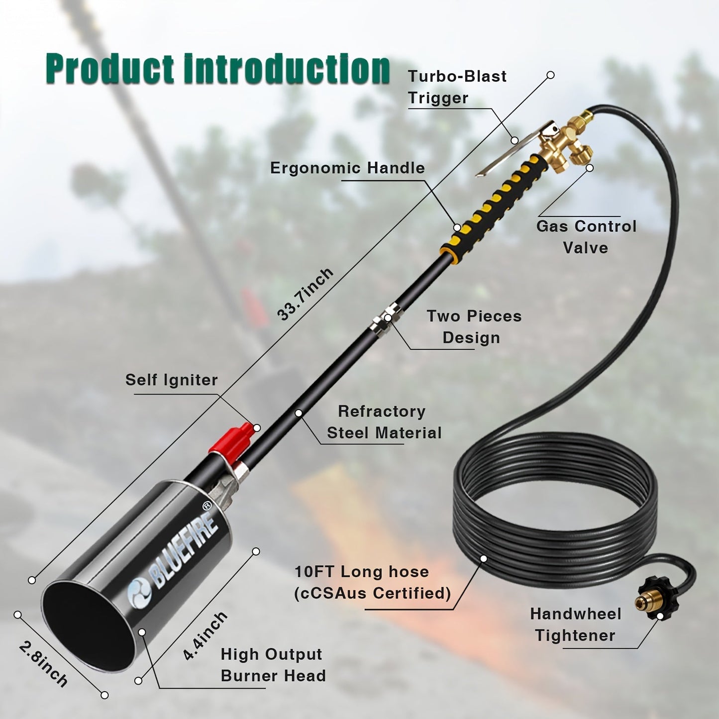 Propane Weed Torch, Flame Weeder Ice Melter Outdoor Roof Driveway for Garden, Patio and Yard Use