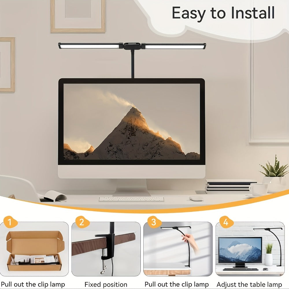 Dual Head LED Desk Lamp Touch Control 3 Color Modes 10 Brightness Levels Flexible Gooseneck for Entryways, Bedrooms and Living Spaces