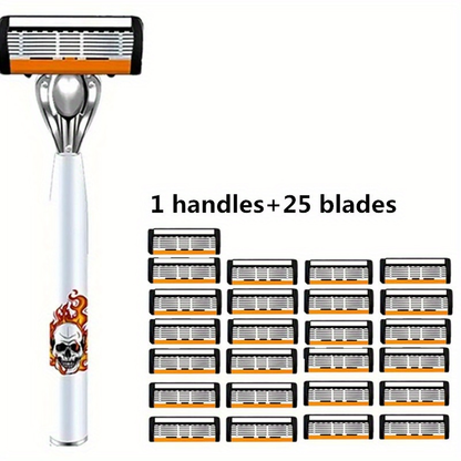 Men's Safety Razor with Replacement Blades - Anti-Slip Stainless Steel Handle Shaver for Beard & Sideburns