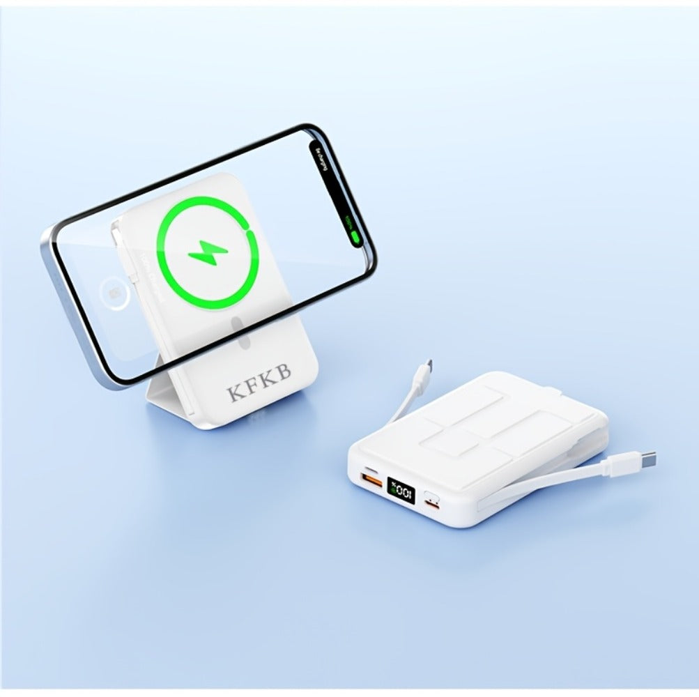 Magnetic Power Bank 10000mAh USB-C Fast Charging, Built-in Cable, Charges 5 Devices & Laptops Simultaneously