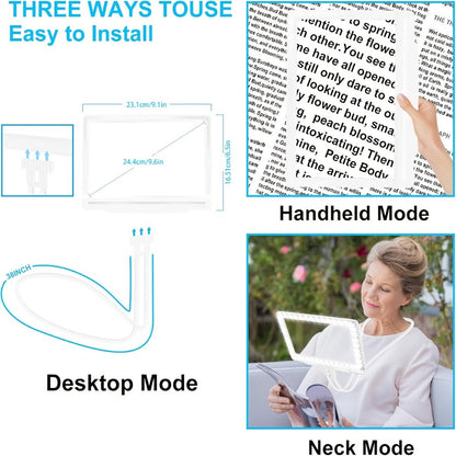 Hands-Free Magnifier with Light, 43 LED Full Page Lighted Magnifier for Reading, Flexible Gooseneck Stand