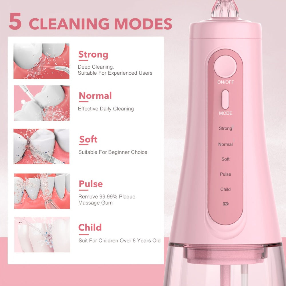 Water Flosser SEJOY AOW11 Cordless Oral Irrigator with 350ml Tank, Five Modes, Six Tips, USB-C Charging and IPX7 Rating