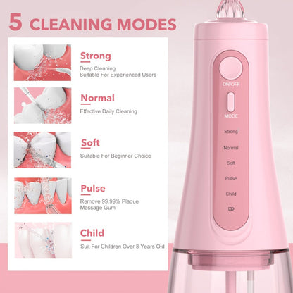 Water Flosser SEJOY AOW11 Cordless Oral Irrigator with 350ml Tank, Five Modes, Six Tips, USB-C Charging and IPX7 Rating
