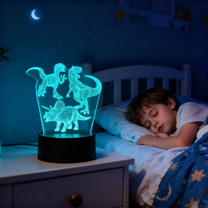 3D Holographic Dinosaur Night Lamp 16 Color Changing T-Rex LED Bedside Lamp Remote Touch for Entryways, Bedrooms and Living Spaces