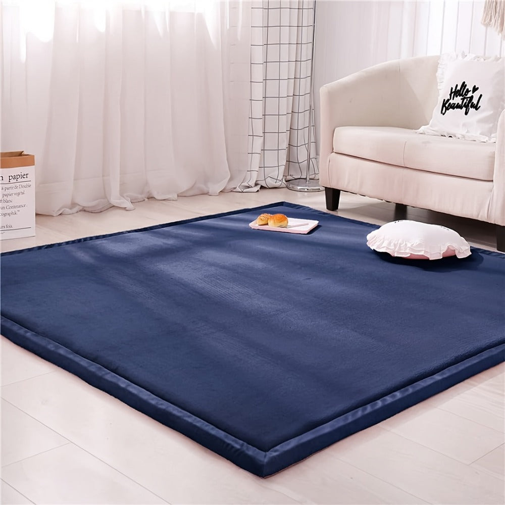 Tatami Floor Mat Thick Foam Padded Rug Coral Velvet Baby Play Mat Crawling Mat for Kids Nursery Playroom Living Room Yoga Mat Japanese Style