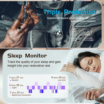 Smart Ring Health & Fitness Tracker Titanium – IP68 Waterproof, Sleep Heart Rate Step Calorie Stress Monitor, BLE 5.3 Magnetic Charging