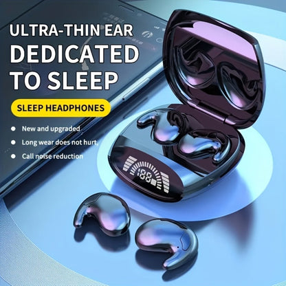 Ultra-Thin Bluetooth 5.3 Sleep Earbuds with Digital Charging Case in Black, Khaki or White