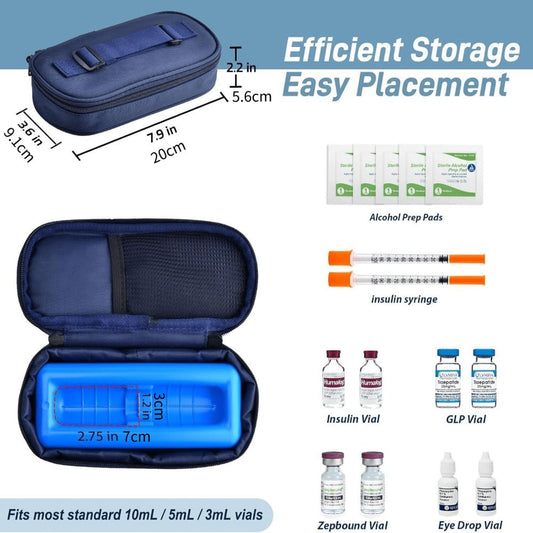 Insulated Insulin Vial Travel Case, Diabetic Supply Bag with Ice Brick, Compact Portable Cooler Kit for Medication Storage