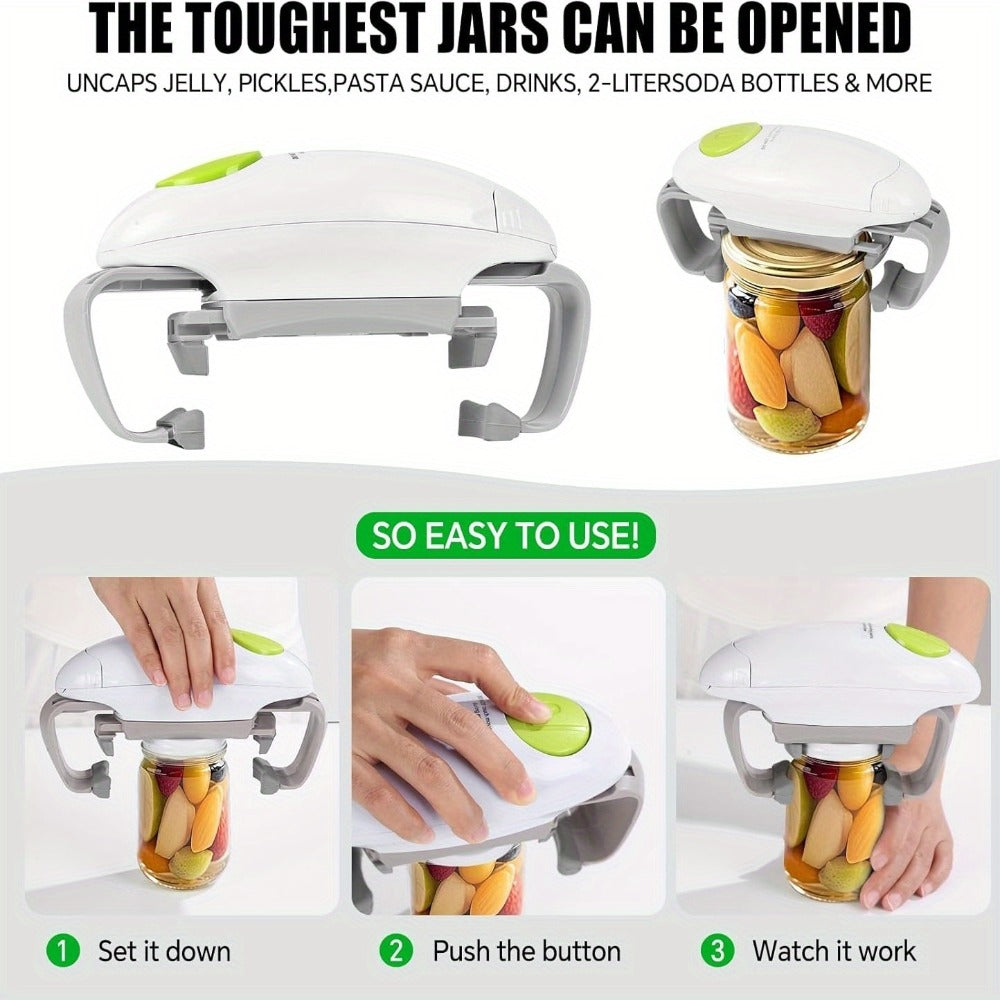 Electric Jar Opener for Elderly & Weak Hands – One-Touch Auto-Off, High Torque Battery-Powered Jar Lid Opener with Ergonomic Design