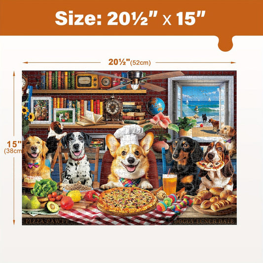 Dogs Dinner Party Jigsaw Puzzle 500 & 1000 Pieces for Adults – Funny Dog Art Puzzle with Letters on Back & Reference Poster