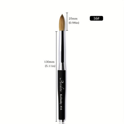 100% Pure Kolinsky Round Head Acrylic Nail Art Brush Black Metal Handle Size 12 14 16 18 – Professional Nail Extension & Acrylic Powder
