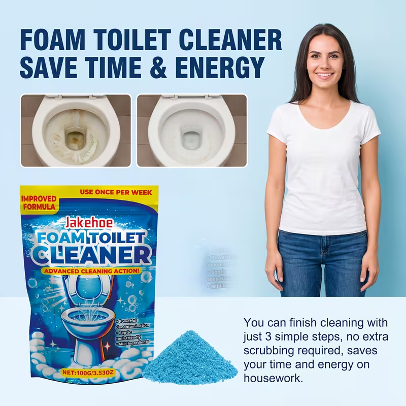 Toilet Cleaning Powder with Foam, Odor Removal, Stain Dissolving & Pipe Unclogging Bathroom Cleaner