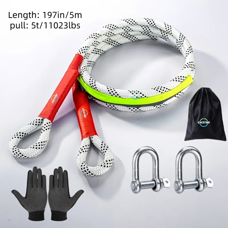 Heavy Duty Tow Rope & Hook Set 16FT – Off-Road Recovery Tow Strap with 2 Steel U-Hooks for SUV, Truck & 4x4 Vehicle Rescue