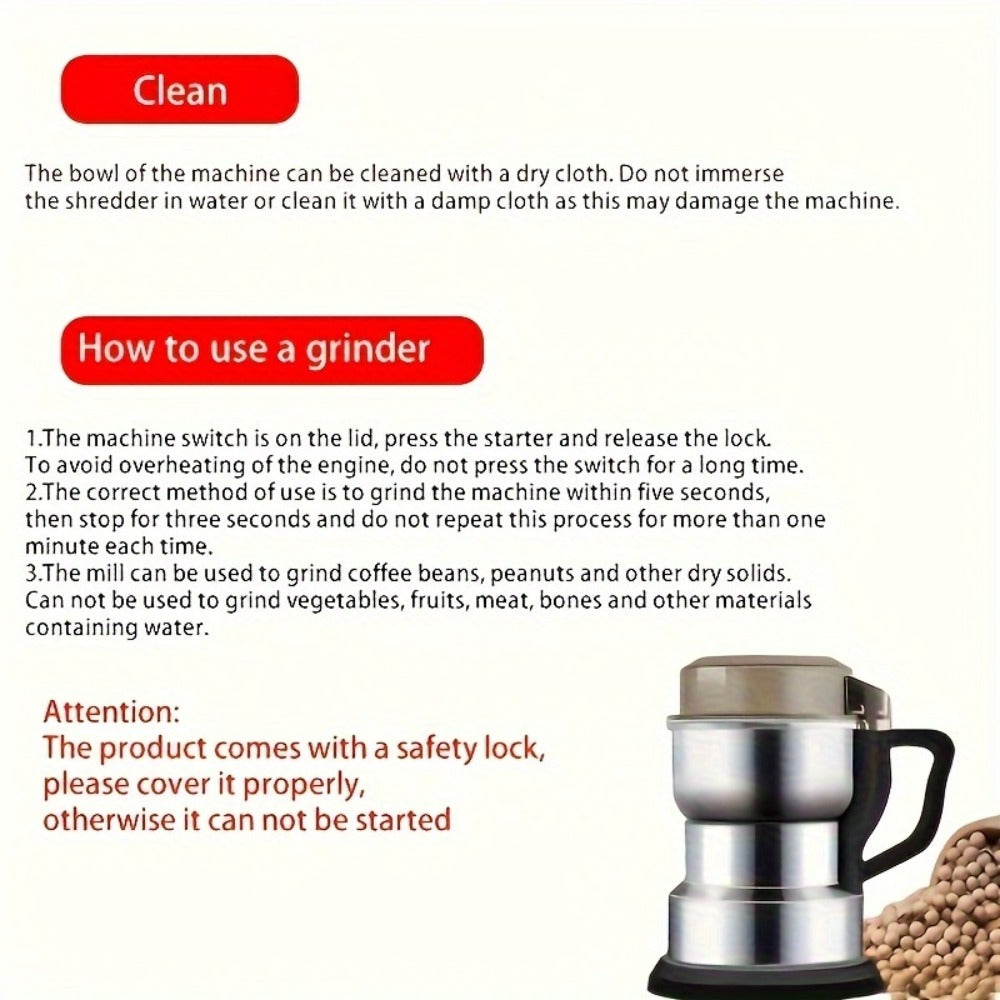 Electric Grain Grinder Mill, High-Speed Spice Coffee Herb Grinding Machine with Powerful Motor, Compact Design for Home Kitchen Use