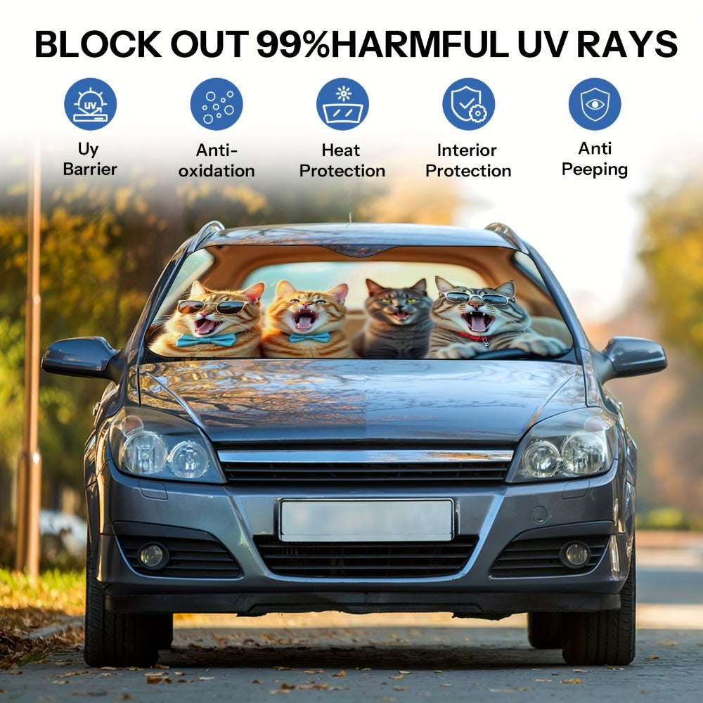 Cute Cat Windshield Sunshade Foldable Car Sun Shade UV Protection Heat Dissipation Front Window Sun Blocker Automotive Interior Accessory