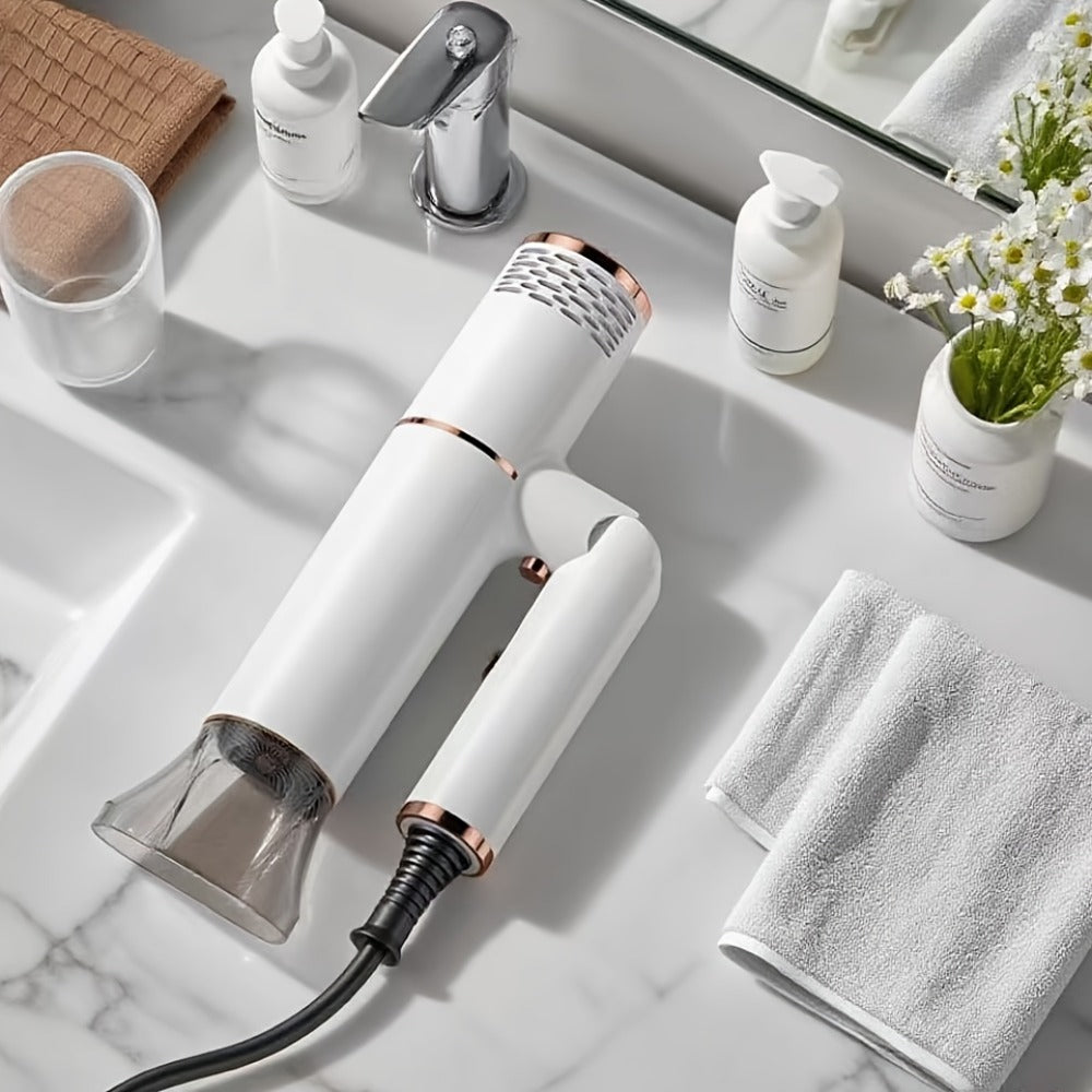 Foldable Hair Dryer with Storage Stand, Concentrator-Style Nozzle, Hot and Cold Air Labels and Four Colors