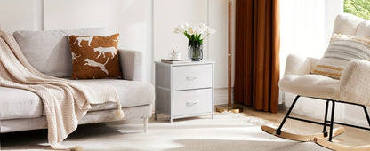 Nightstand with 2 Storage Drawers, 20" Bedside Table with Wooden Top & Fabric Cabinet, Steel Frame Mini Dresser for Bedroom