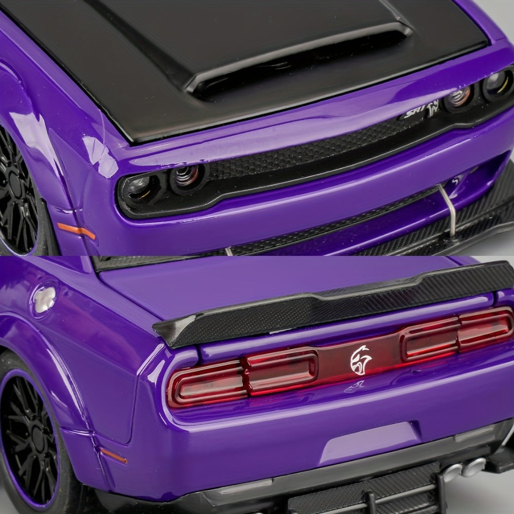 Purple Dodge Sports Car Zinc Alloy Diecast Model with Display Base & Openable Doors, High Simulation Static Display Collectible