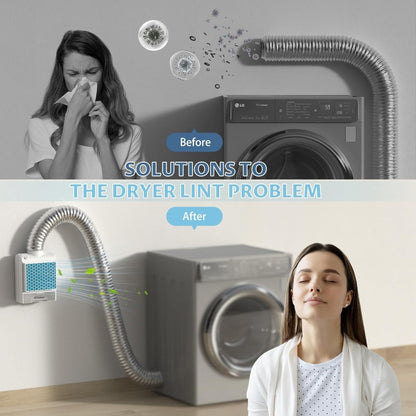 Indoor Dryer Vent Kit 3-in-1 Lint Trap Filter Box Stainless Steel Screen 6 Polyester Filters Reusable Washable Reduces Moisture Prevents