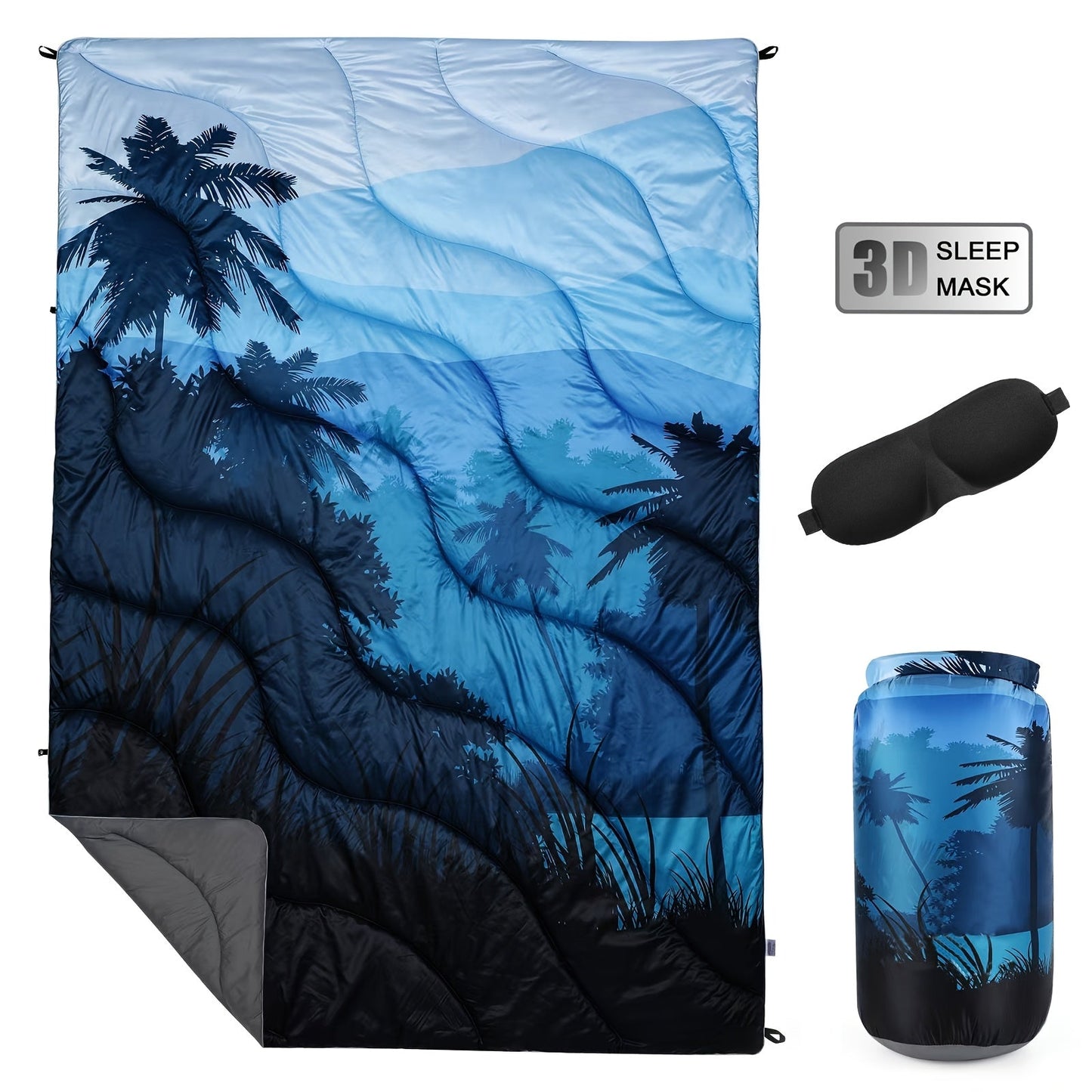 Camping Blanket Puffy Outdoor Down Alternative Windproof Warm 55x79 Inch Lightweight Printed Quilt for Beach Picnic Hammock Travel Cold