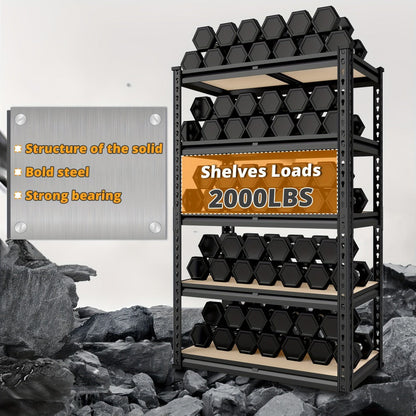 5-Tier Garage Shelving Unit, Metal & Wood Storage Shelves, Adjustable Utility Rack for Garage, Basement