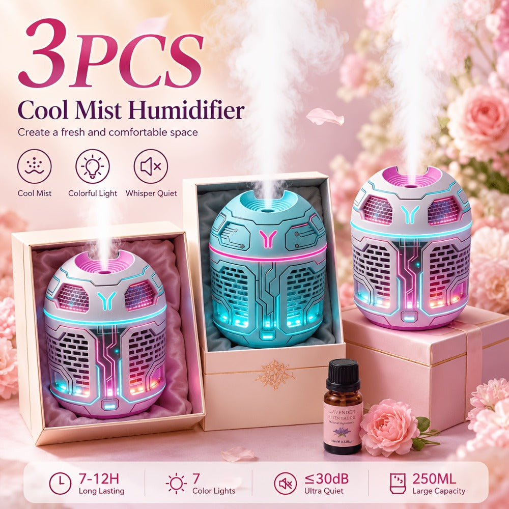 Mini Aromatherapy Humidifier Set of 3 Cool Mist Diffuser with Odor Eliminator No Filter for Entryways, Bedrooms and Living Spaces