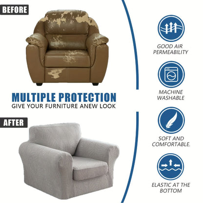 Armchair Slipcover 2pcs Set Jacquard Leaf Texture Stretch Chair Cover with Seat Cushion Cover for Entryways, Bedrooms and Living Spaces