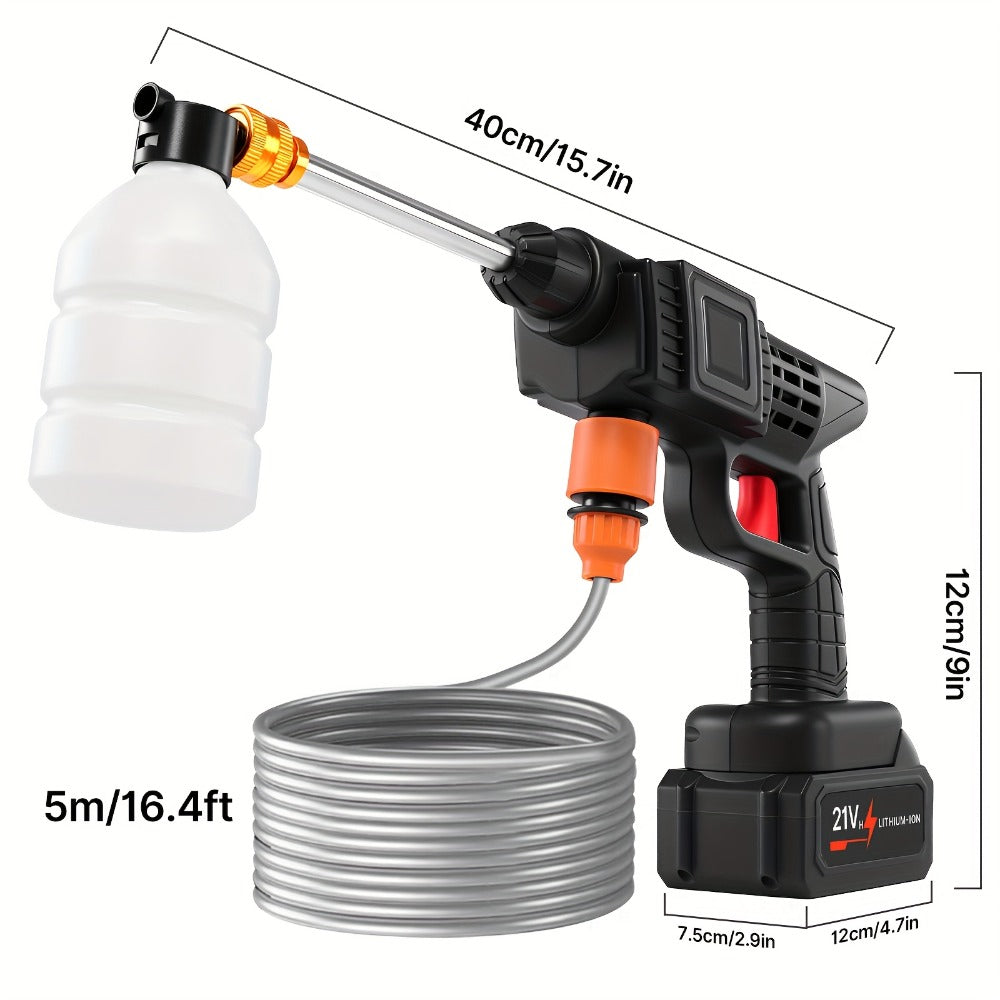 Cordless Pressure Washer 300W – 6-in-1 Nozzle, 1.3GPM Handheld Car Wash Gun with 15000mAh Battery, 60-Min Runtime for Car, Home