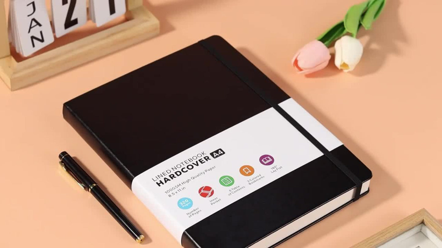A4 Hardcover Lined Journal Notebook 320 Pages, Faux Leather College Ruled Notebook with 100GSM Thick Pages