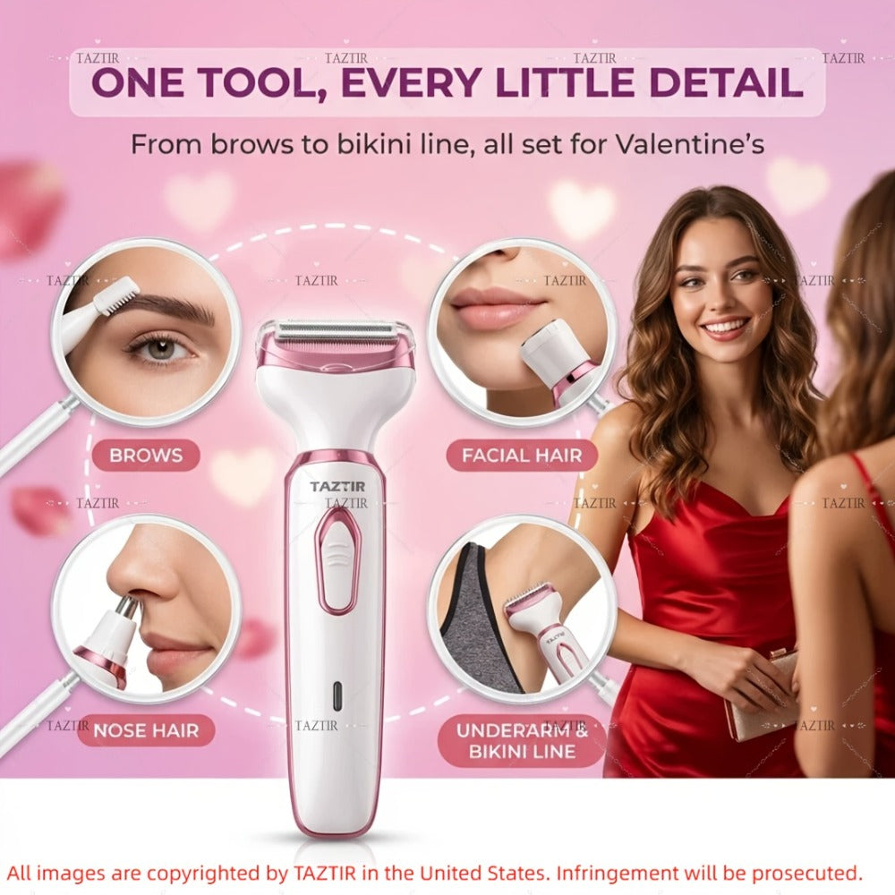 4-in-1 Electric Shaver for Women Rechargeable Wet & Dry Painless – Face Nose Legs Underarm Bikini Trimmer Portable Cordless Grooming Kit
