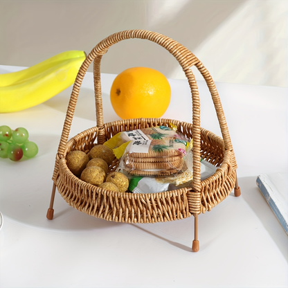 Wire Frame Storage Basket with Imitation Rattan Weave and Iron Structure, 8.66 x 7.87 x 7.87 Inch