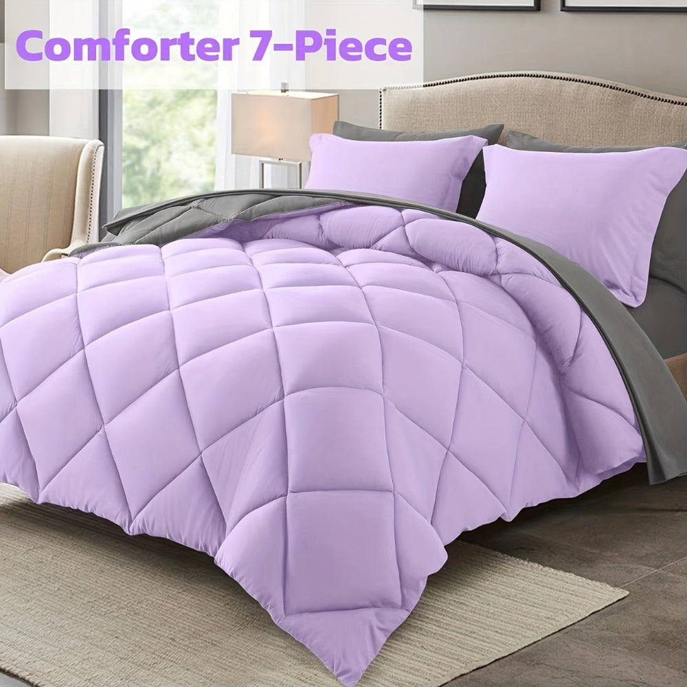 Comforter Set 7-Piece Bed in a Bag Queen King Full Soft Microfiber Down Alternative Comforter Fitted Sheet Flat Sheet Pillow Shams