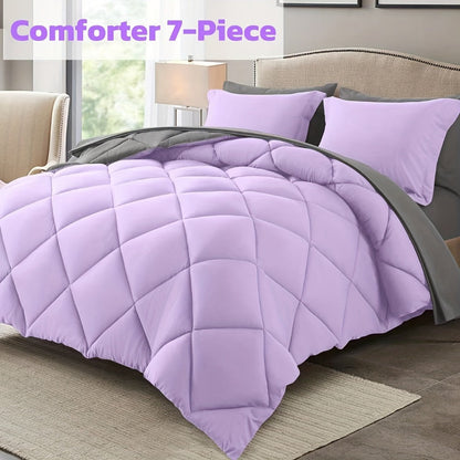 Comforter Set 7-Piece Bed in a Bag Queen King Full Soft Microfiber Down Alternative Comforter Fitted Sheet Flat Sheet Pillow Shams