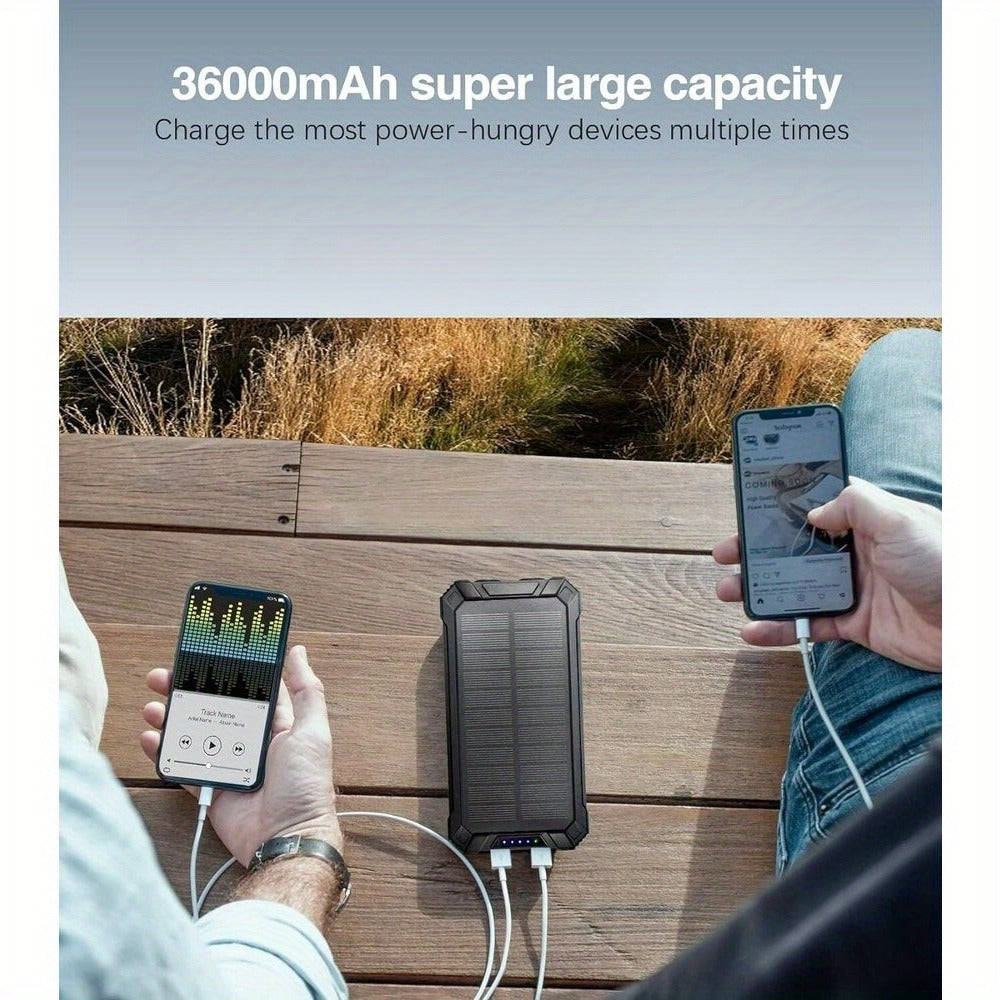 Solar Power Bank 40000mAh with Built-in 4 Cables & 15W Wireless Charging – 6 Outputs 3 Inputs Dual LED Flashlight Portable Charger