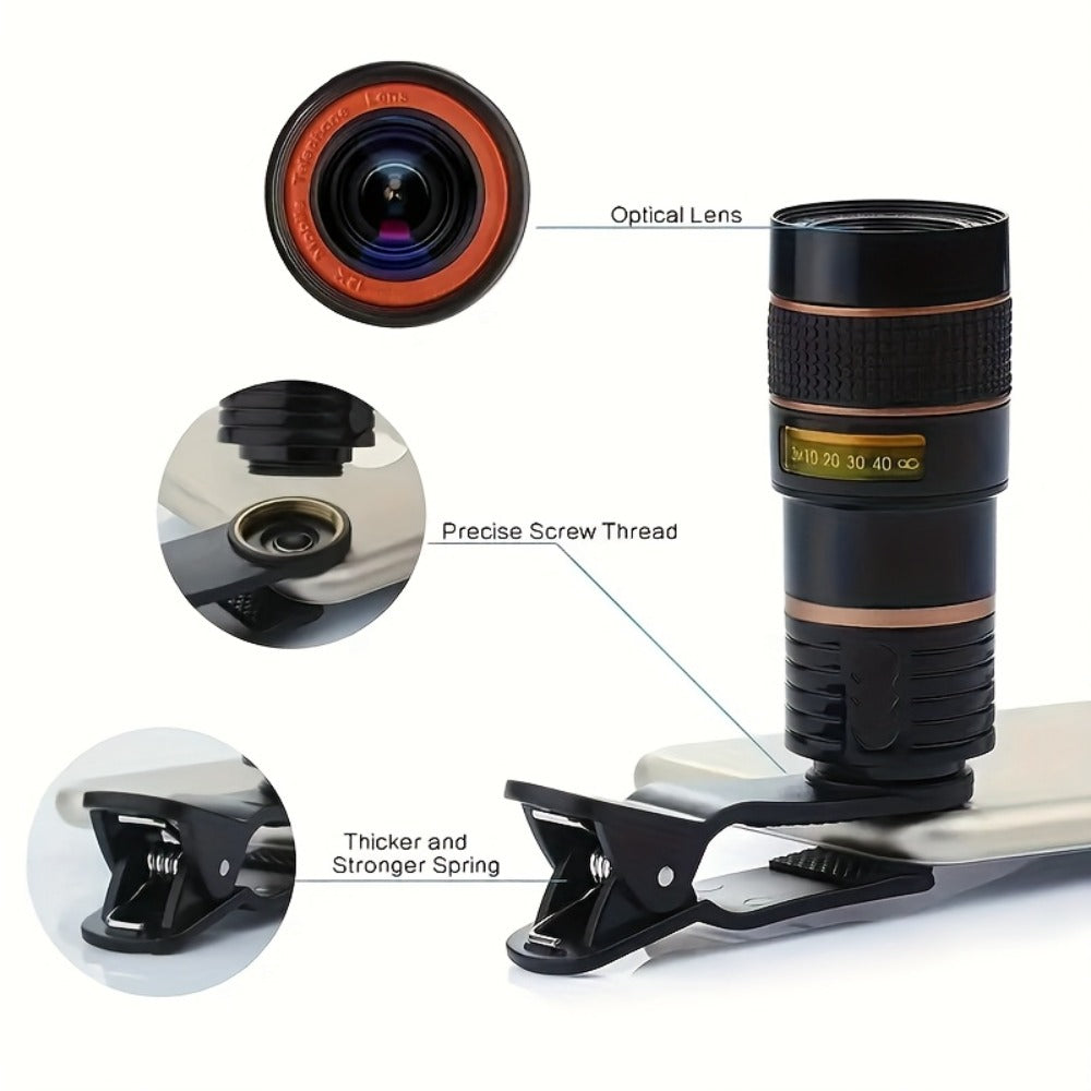 Portable Telephoto Zoom Lens for Smartphone – HD 2-in-1 Wide-Angle & Telephoto Clip-On Mobile Camera Lens, Precision Focus Ring