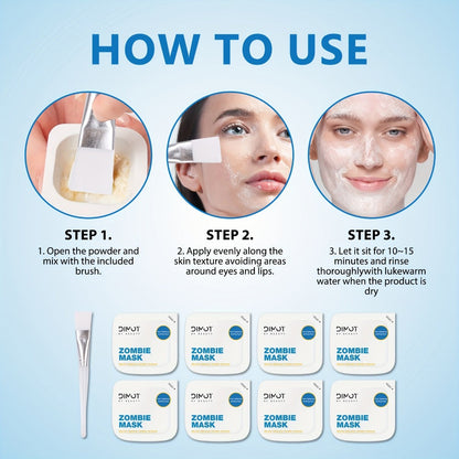 Zombie Face Mask 8pcs Plant Squalane Skin Texture Improving Facial Mask Set for Women for Bath Time, Home Spa and Personal Care
