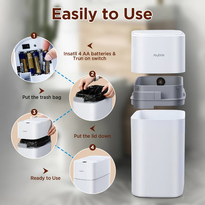 Touchless Trash Can 3.8 Gal 14L Infrared Motion Sensor, Auto-Open Lid, Wind Adsorption Auto-Expand Bag