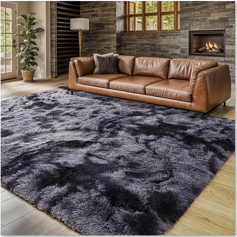 Area Rug Fluffy Faux-Fur Shag in Solid, Tie-Dye and Ombre Colors with Six available Room Sizes