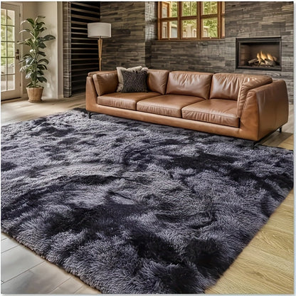 Area Rug Fluffy Faux-Fur Shag in Solid, Tie-Dye and Ombre Colors with Six available Room Sizes