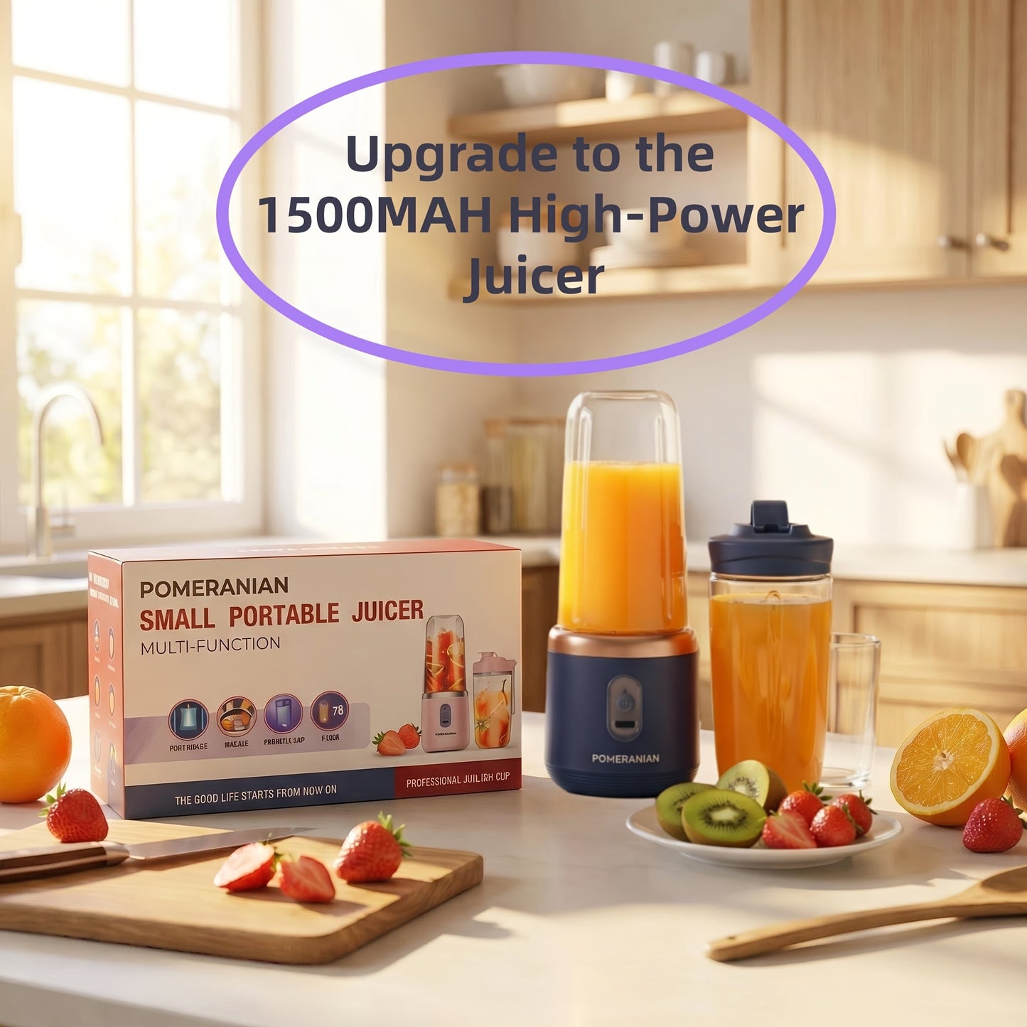 Portable Blender Juicer Double Cup 1500mAh Rechargeable, Food-Grade ABS Multifunctional Fruit Vegetable Juicer